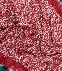 Red Printed Jaipur Cotton Saree With Floral Motifs-JC1536