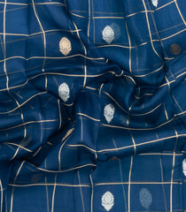 Indigo Woven Pure Organza Silk Saree With Zari Checks & Buttas-KS1087