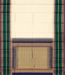 Cream Handloom Korvai Kanchipuram Silk Saree With Buttas & Contrast Border-KA12619