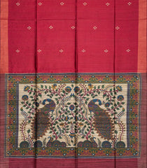 Crimson Handloom Dupion Silk Saree With Printed Bird Pallu-DS0493