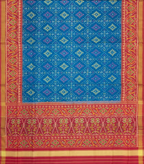 Light Blue Handloom Rajkot Patola Silk Saree With Ikat Motifs & Contrast Border-IK0451