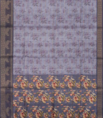 Grey Woven Art Tussar Silk Saree With Printed Floral Motifs-BL3697