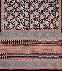 Black Printed Jaipur Cotton Saree With Floral Motifs-JC1634