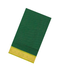 Green Handloom Silk Cotton Saree With Zari Stripes & Contrast Border-SC4750