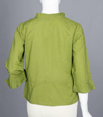 Light Green Ruffled-Neck Top with Waist Tie-RB5236