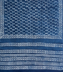 Indigo Printed Jaipur Cotton Saree With Floral Motifs-JC1447