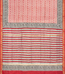 Red Printed Chanderi Cotton Saree With Zari Border-CC1490