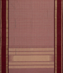 Dusty Pink Handloom Kanchi Cotton Saree With Checks & Contrast Border-KC1683