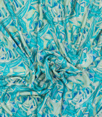 Turquoise Printed Pure Satin Silk Saree With Abstract Motifs-PS0954