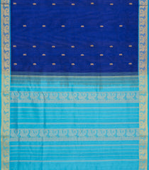 Blue Handloom Silk Cotton Saree With Zari Buttas & Contrast Border-SC4663