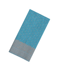 Cyan Woven Art Linen Saree With Flower Motifs-BL5654