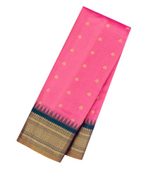 Bubblegum Pink Handloom Gadwal Silk Saree With Buttas & Contrast Border-GA0427