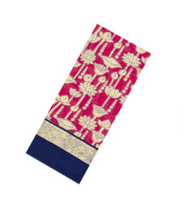 Hot PInk Printed Jaipur Cotton Saree With Pichwai Motifs-JC1912
