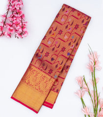 Pink Handloom Kanchipuram Silk Saree With Geometric Floral Motifs