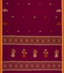 Maroon Handloom Bengal Cotton Saree With Floral Buttas-BG1589