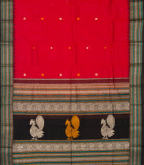 Red Handloom Kanchi Cotton Saree With Buttas & Contrast Silk Border-KC1513