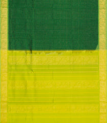 Green Handloom Silk Cotton Saree With Zari Checks & Contrast Border-SC4725