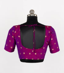 Magenta  Readymade Tussar Silk Blouse With Zari Buttas-RB5247
