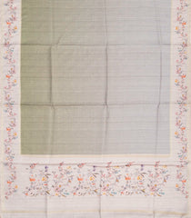 Dark Beige Woven Art Tussar Saree With Printed Floral Motifs-BL3761