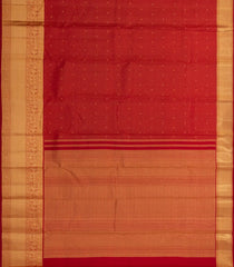 Red Handloom Kanchipuram Silk Saree With Dotted Stripes& Buttas-KA14772