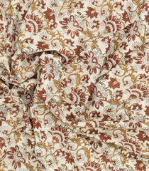 Cream Printed Jaipur Cotton Saree With Floral Motifs-JC1819