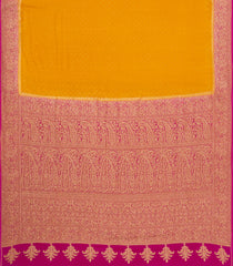 Mustard Handloom Banarasi Khaddi Georgette Silk Saree With Contrast Border-BE1788