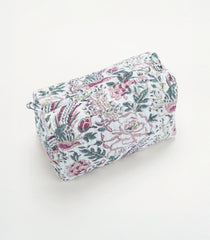 White Cotton Bagru Printed Toiletry Bag With Zipper-ACS1084