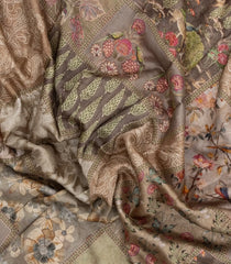 Grey Printed Chanderi Cotton Saree With Floral Motifs-CC1716