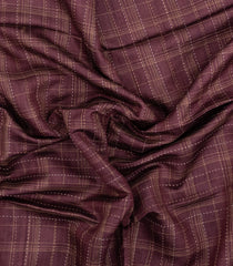 Burgundy Printed Tussar Silk Saree With Checks & Printed Pallu-TU3673