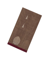 Dark Beige Handloom Village Cotton Saree With Buttas-VC1603