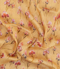 Sandal Printed Linen Saree With Floral Motifs-LI0730