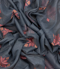 Grey Woven Synthetic Tussar Saree With Floral Motifs & Temple Border-BL4534