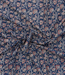 Indigo Printed Jaipur Cotton Saree With Floral Motifs-JC1856