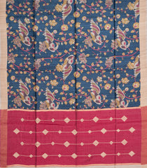 Dark Grey Handloom Tussar Silk Saree With Printed Motifs-TU3435