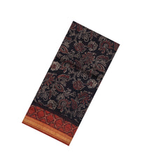 Black Printed Chanderi Cotton Saree With Zari Border-CC1501
