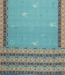 Turquoise Printed Art Dupion Saree With Floral Motifs-BL6130
