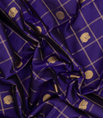 Violet Handloom Kanchipuram 9 Yards Silk Saree With Zari Checks-KA15414