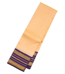 Light Peach Handloom Kanchipuram Korvai Silk Saree With Violet Border