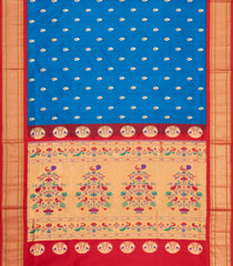 Blue Paithani Silk Saree With Meena Butta & Contrast Pallu-PA1142
