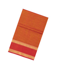 Orange Handloom Silk Cotton Saree With Checks-SC4299