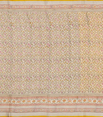 Yellow Woven Tussar Silk Saree With Printed Floral Stripes-TU3091