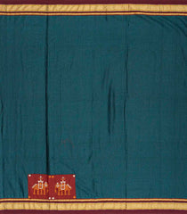 Teal Woven Cotton Saree With Diamond Motifs & Kasuti Hand Embroidery Pallu-EN1762