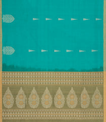 Turquoise Handloom Village Cotton Saree With Buttas-VC1671