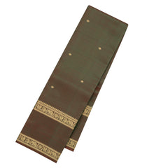 Olive Green Handloom Kanchipuram Silk Saree With Zari Checks-KA15175