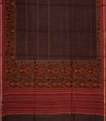 Dark Brown Printed Tussar Silk Saree With Floral Motifs In Border-TU3679
