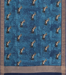 Indigo Printed Chanderi Cotton Saree With Zari Border-CC1678
