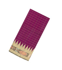 Magenta Woven Dupion Silk Saree With Checks & Contrast Border-DS0649