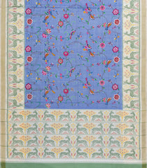 Steel Blue Handloom Patola Silk Saree With Hand Embroidered Motifs-EN2123