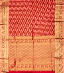 Red Handloom Silk Saree With Floral Jaal Motifs & Hand Embroidered Selvage-EN1720