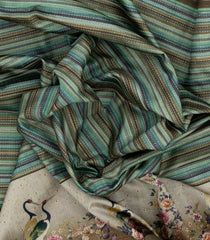 Multi Colour Woven Synthetic Dupion Saree With Stripes & Printed Motifs-BL4407